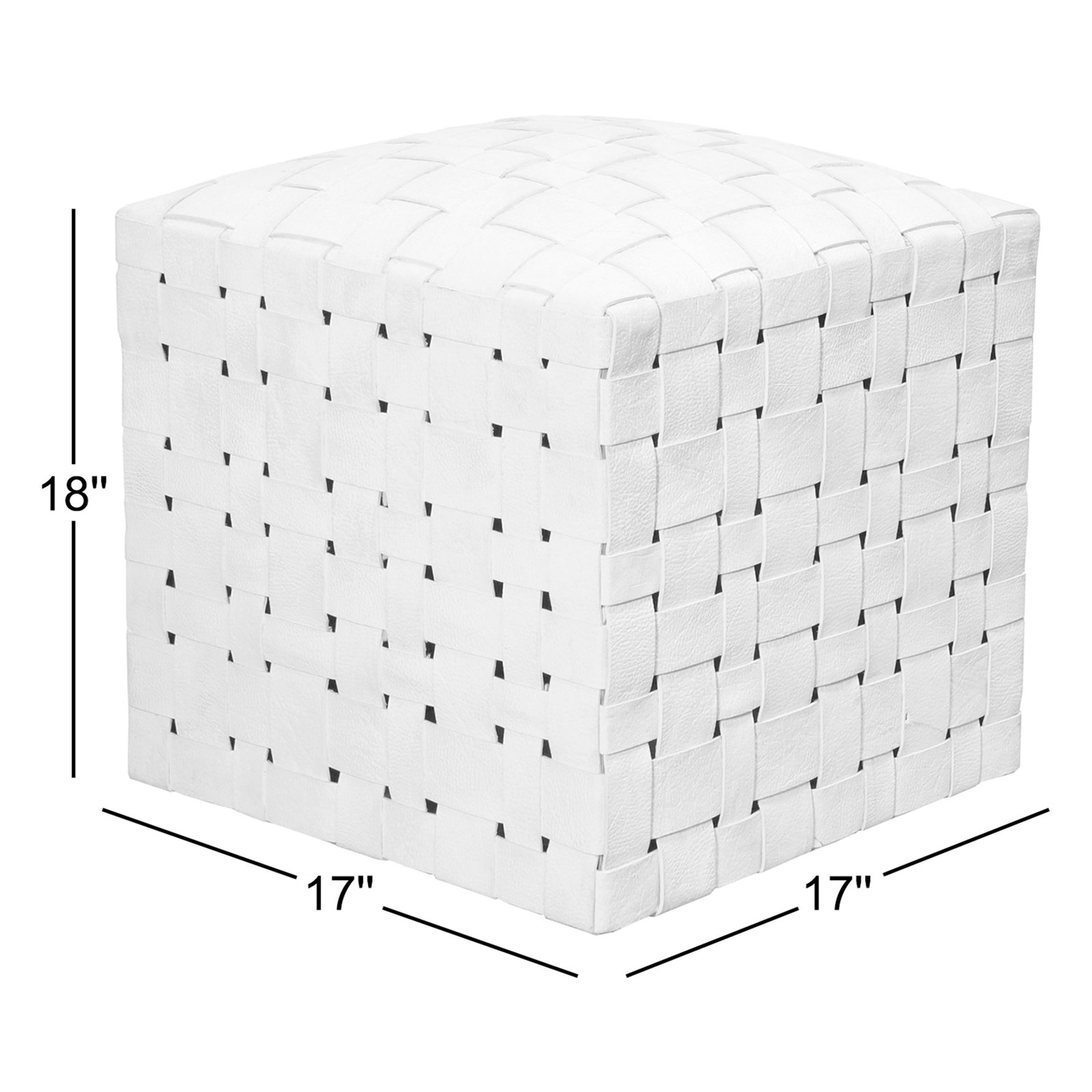 Halcyon Handwoven Genuine Leather Ottoman, Ivory