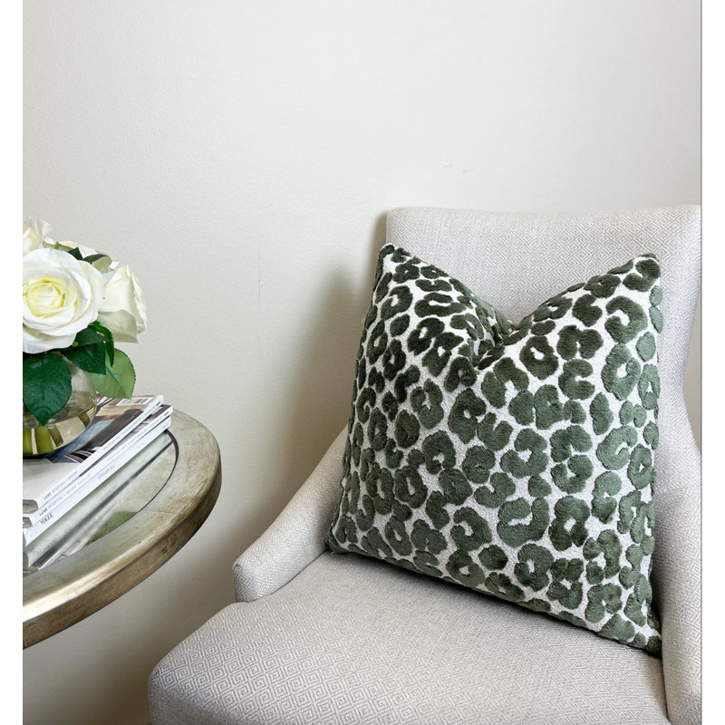 Housse de coussin en velours, Imprimé animal vert, H 22 po x l 22 po