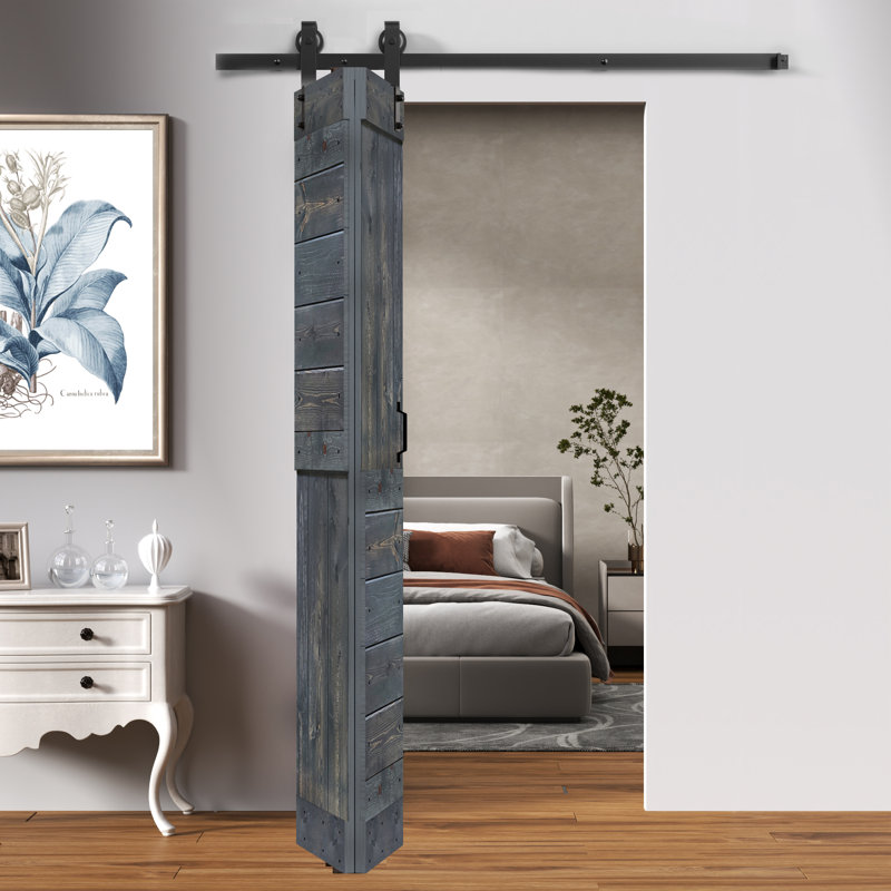 Porte à deux branches en bois massif en forme de S avec rail de quincaillerie - Assemblage requis, Gris carbone