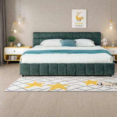 California King Beds With Storage, Chenille Upholstered, Modern Style For Home