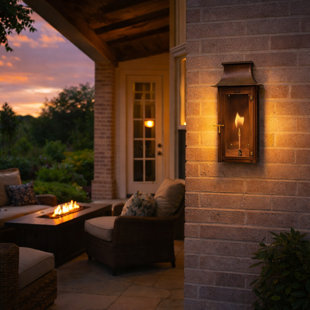 Colonial Copper Wall Lantern – Natural Gas-Powered Outdoor Flush Mount Light With Tempered Glass