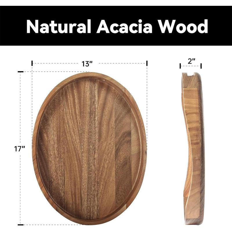 17"x13" Acacia Wood Serving Tray With Handles