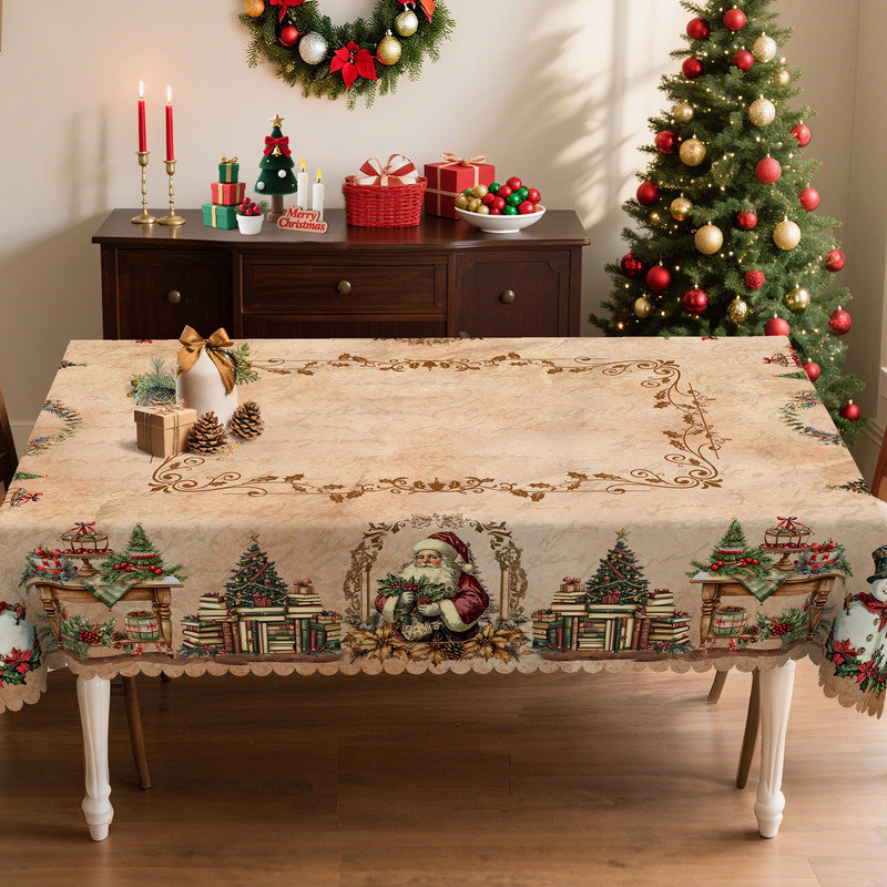 Nappe rétro en polyester à motif de Noël lavable, L 70,8 po x l 55,12 po