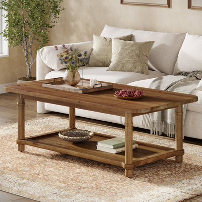 47" Solid Wood Coffee Table, Rectangle Centre Table With Carved Legs