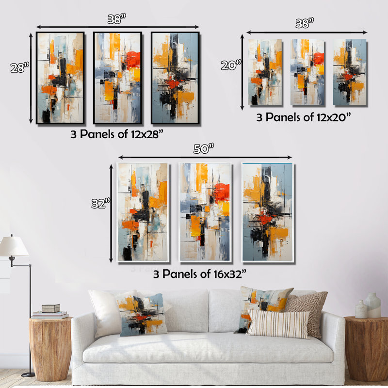 Ensemble de 3 décors abstraits minimalistes décolorés, Toile tendue, H 32 po x l 48 po