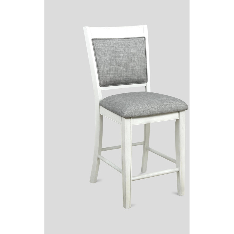 Chaises contemporaines à hauteur de comptoir (2 pièces) - Lin blanc et gris, bois avec repose-pieds pour salle à manger