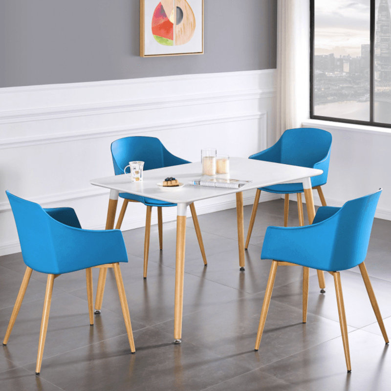 Topsham 4 Person Dining set - a Round Plastic Dining Table with Wooden Legs and a Set of 4 Faux Leather Cushion Padded Dining Chairs for Dining Room - Modern Dining Table Set