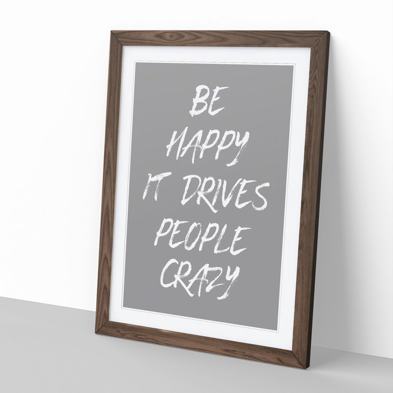 Be Happy - Picture Frame Typography, Walnut, 65cm H x 48cm W x 2cm D