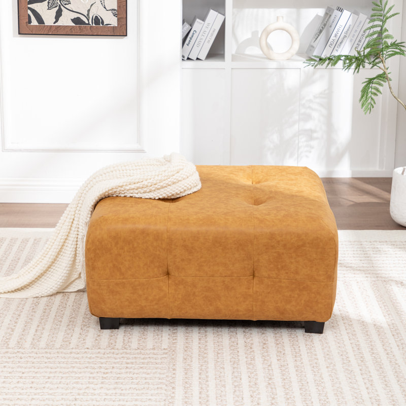 Ashyiah 32'' Wide Upholstered Tufted Ottoman, Vintage Yellow Polyester