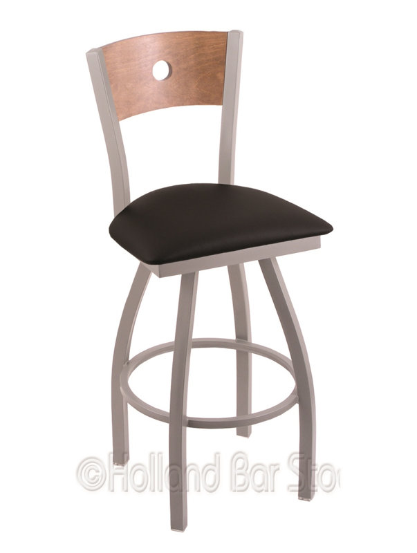Tabouret de bar pivotant de 36" Lareau, Érable moyen, Nickel anodisé, Vinyle noir