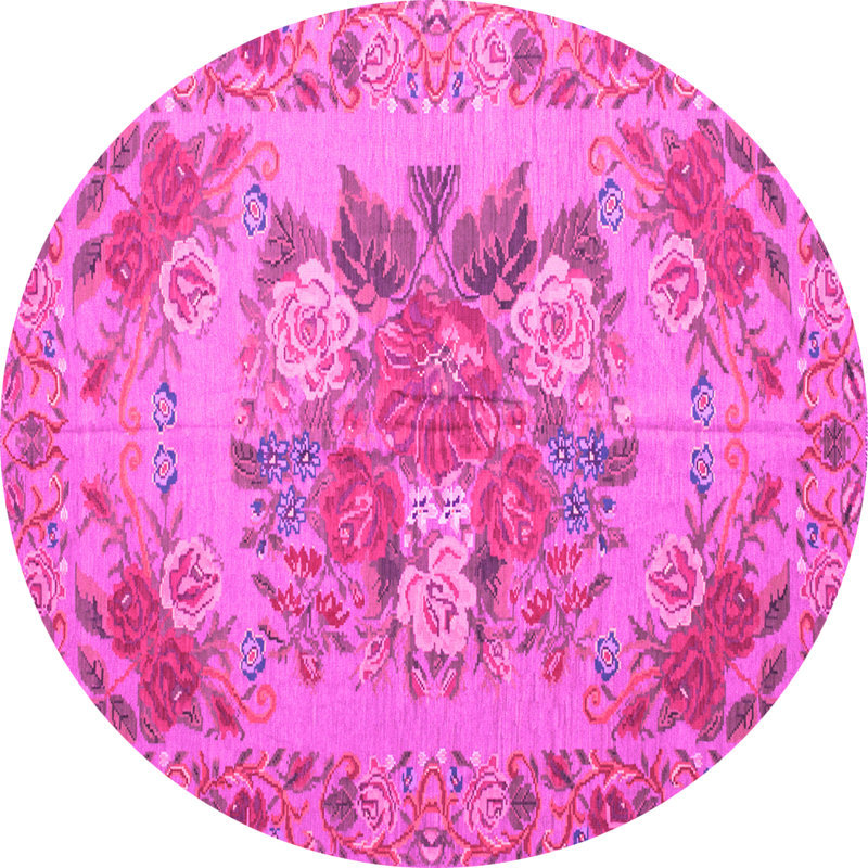 Tapis rose tissé à la machine KPRAS, Rond 7 pi