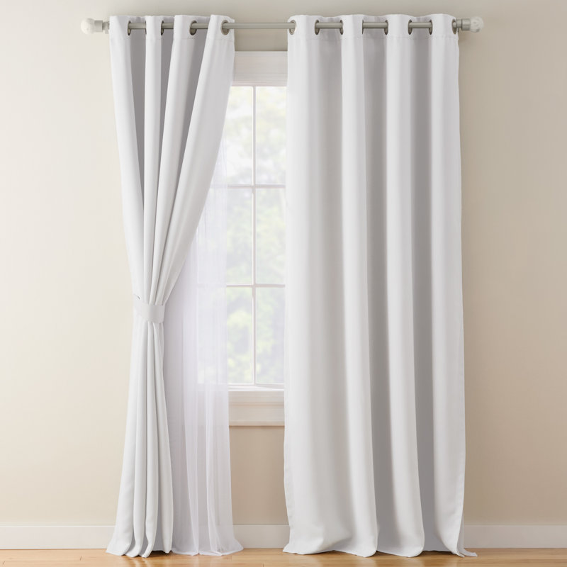  Oslo Double Layer Room Darkening and Sheer Grommet Top Curtains 2-Pack, White, 52" W x 108" L