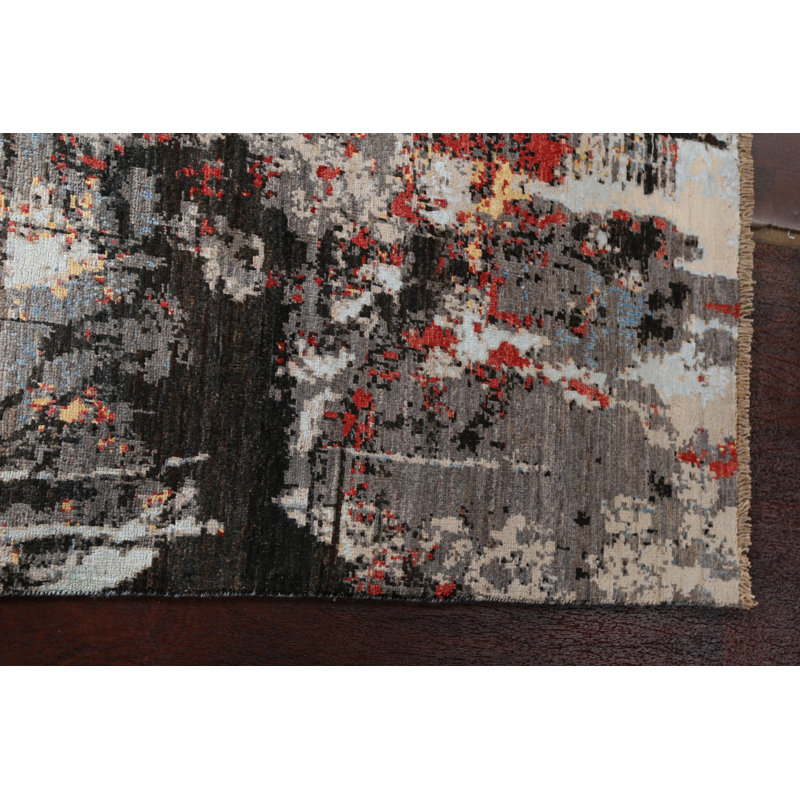 Tapis en laine à motif végétal abstrait 4 x 6