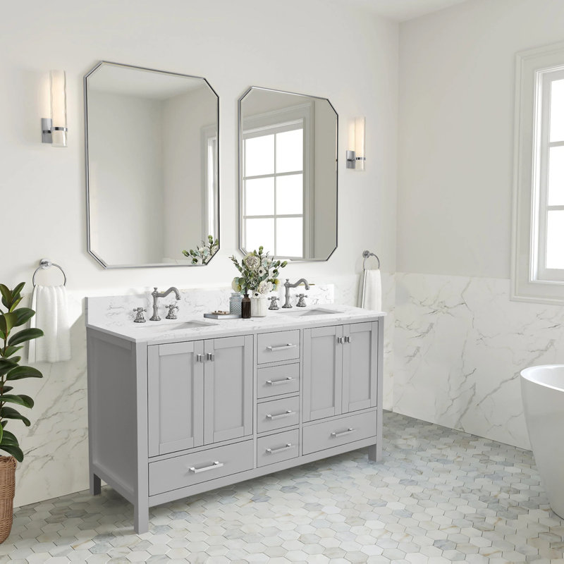 Cholena 60" Bathroom Vanity With Double Sinks, Gray, Brushed Nickel
