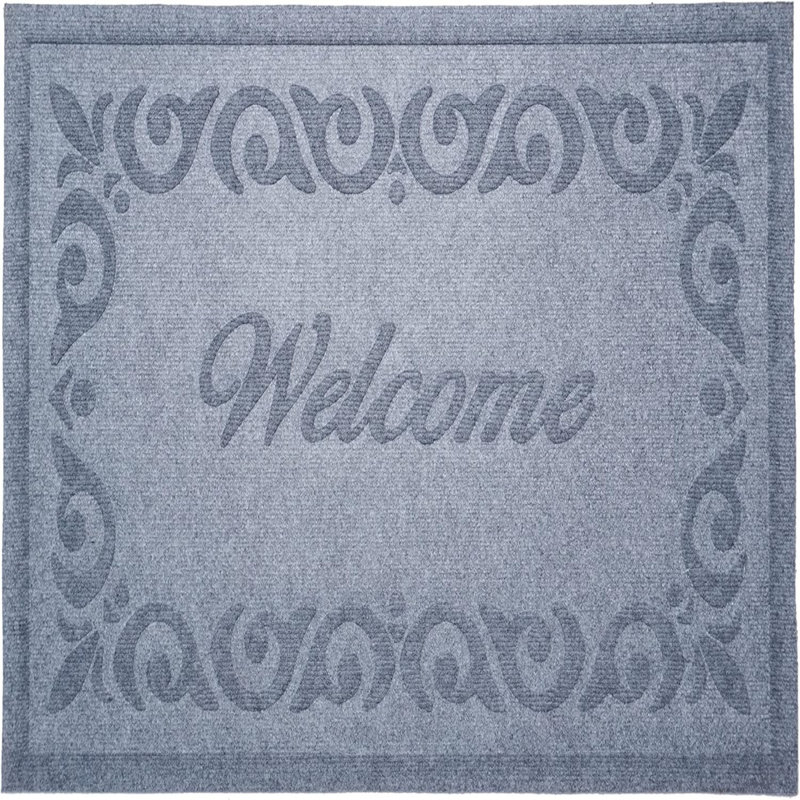 Tapis de porte d'extérieur en polypropylène gris à bordure à volutes, 45,7 cm x 76,2 cm (18 po x 30 po).