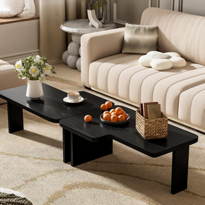 Table basse contemporaine Contemporary, rectangulaire avec fonction d'épissage, solide et stable, capacité de charge de 25 lb, table à installation facile, conception modulaire pour l'espace, pieds de charge, processus d'assemblage simple