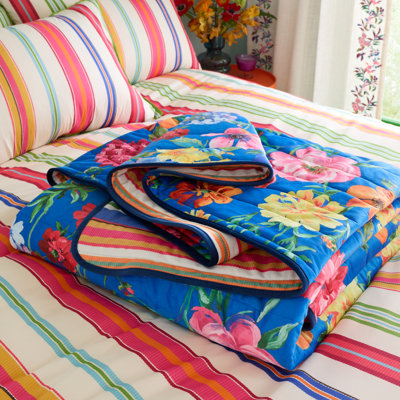 Darling Floral Reversible Stripe Polyester Floral Bedspread