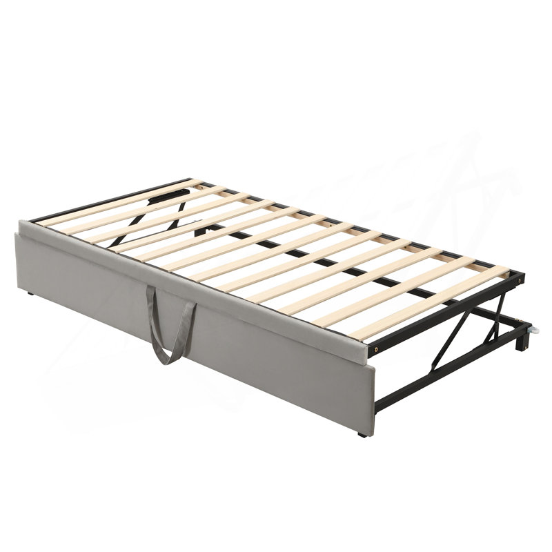 Lit de jour simple tapissier avec couchette escamotable, gris, Gris