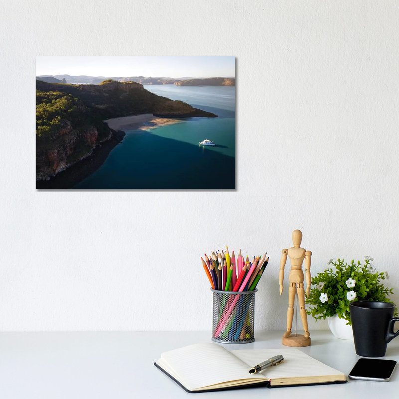 Cruise Boat Secluded Beach Island by James Vodicka - Wrapped Canvas Gallery-Wrapped Canvas Giclée, 20.32cm H x 30.48cm W