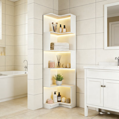5 Tier Corner Bathroom Storage Shelf With 16 Color + 4 Dynamic Modes LED Lights,L Shaped Freestanding Shelf Stand