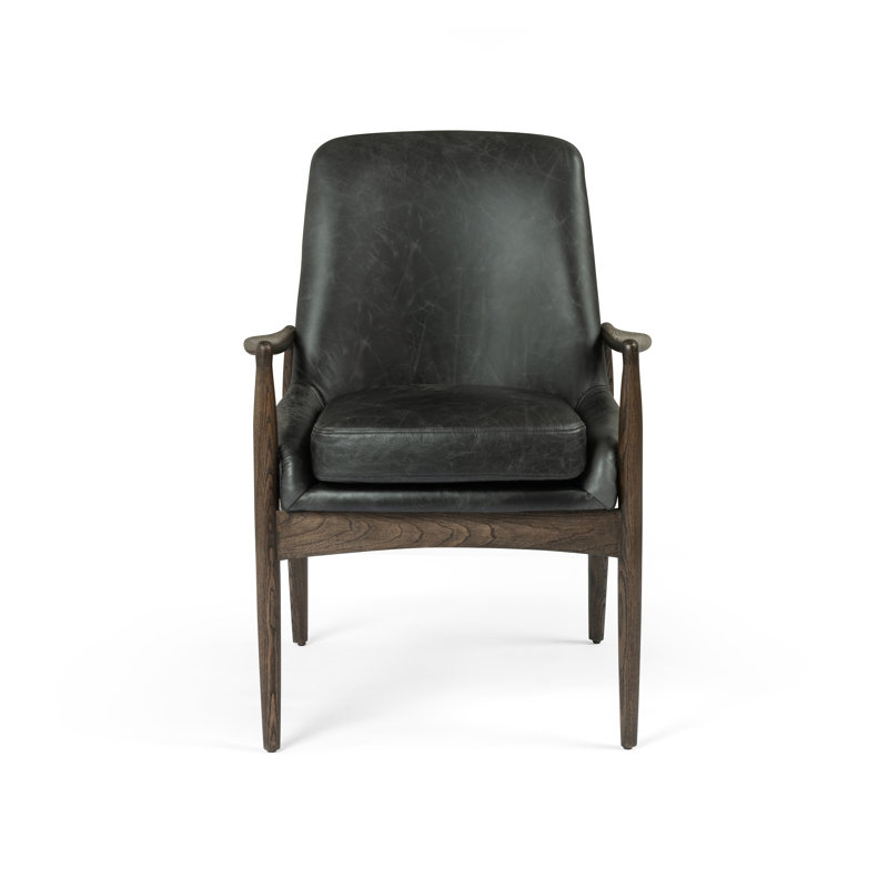 Lajarvis 21.46'' H Teddy Upholstered Armchair, Black Genuine Leather