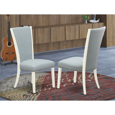 Chaises de salle à manger Verona Parson - Ensemble de 2 chaises rembourrées cloutées en lin bleu bébé