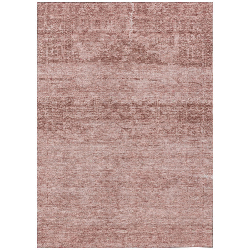 Tapis intérieur / extérieur lavable 3 pi x 5 pi avec médaillon rosé et mauve