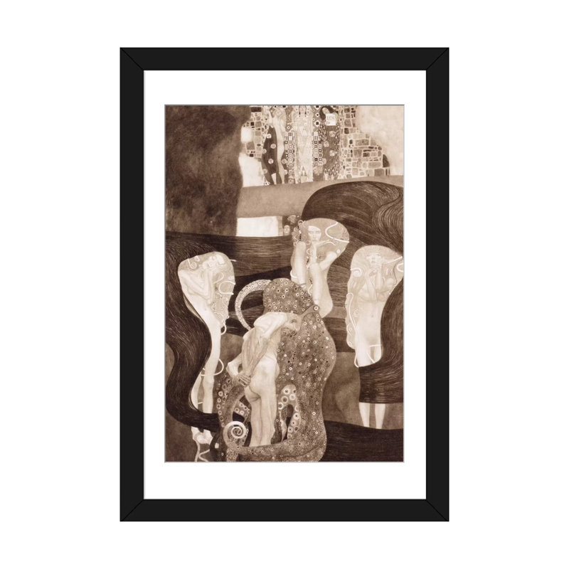 « jurisprudenz » par gustav klimt,, reproduction d’art sur toile, H 32 po x l 24 po x P 1 po, Papier d'art encadré noir