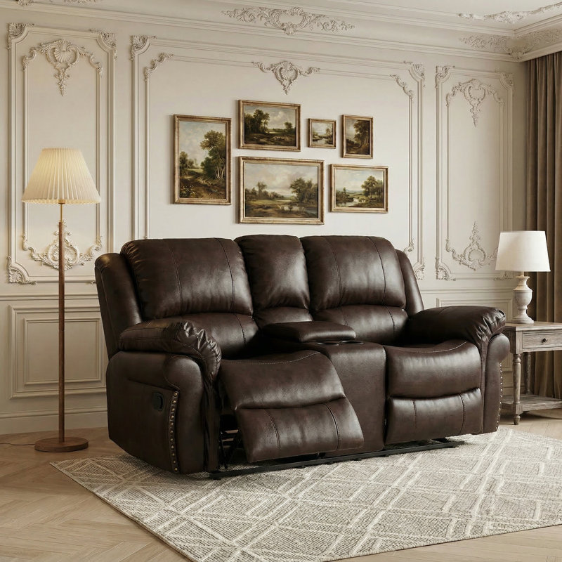 73.2"Dual - Reclining Loveseat With Console – Riveted Style & Shared Comfort, Brown