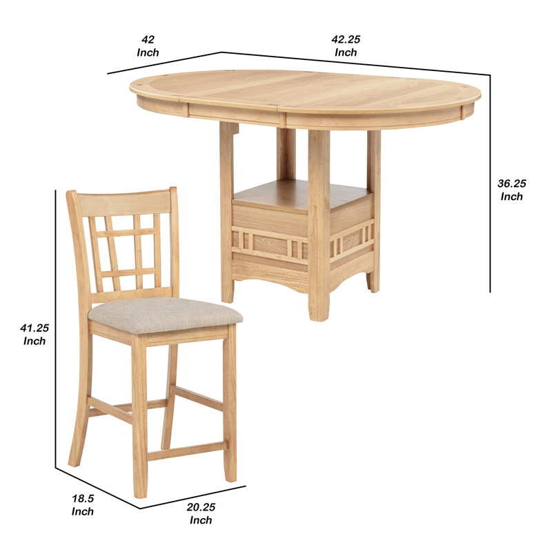 Ensemble de salle à manger extensible à hauteur de comptoir 5 pièces Lessa, beige, brun chêne clair