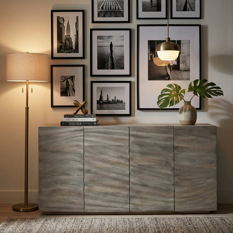 80 po Buffet_buffet brun à 4 portes en bois massif