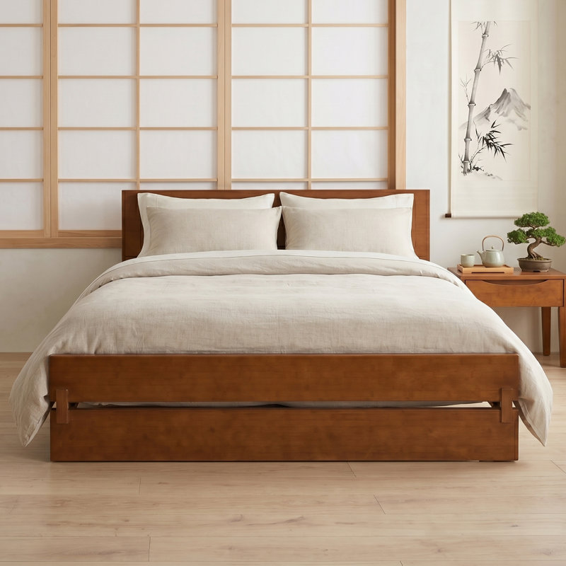 Queen Size Bamboo Platform Bed Frame, Solid Wood, Heavy-Duty Support, No Box Spring Needed, Minimalist, Walnut Brown