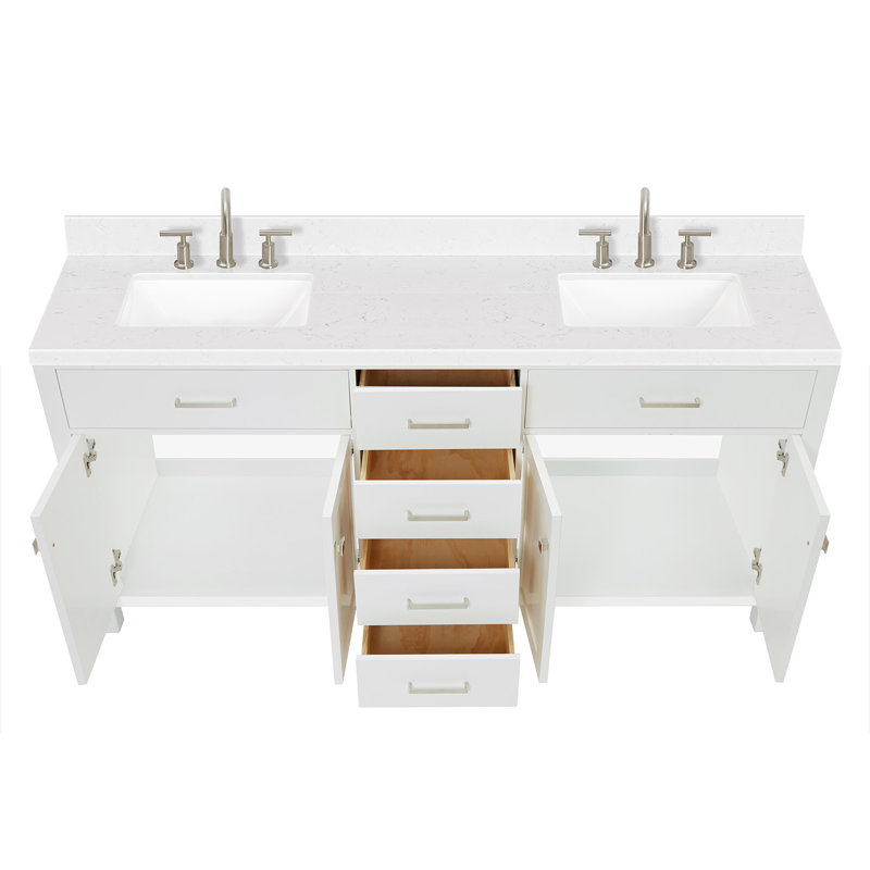 Abbate Double Bathroom Vanity Set, Rectangle, White, 72"