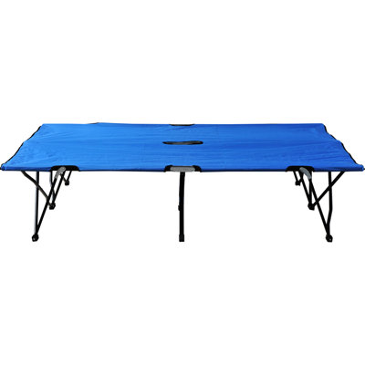Adult 2 Camping Cot - 50" Extra-Wide, Portable Sleeping With Slot, Elevated For , Blue 2 Person Adults Extra Wide, Pole, Thrills,