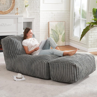 Big Bean Bag Lounger Chairs Large Beanbag Chair For Adults Bean Bag Sofa With Memory Foam Filled For Living Room, Bedroom Or Balcony (Stripe Grey)