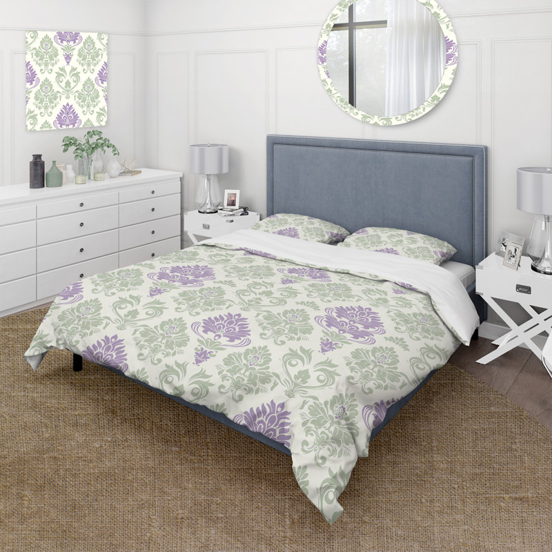 Ensemble de housse de couette damassé vert mauve pastel Dream - Country, Housse de couette simple + 2 taies décoratives st