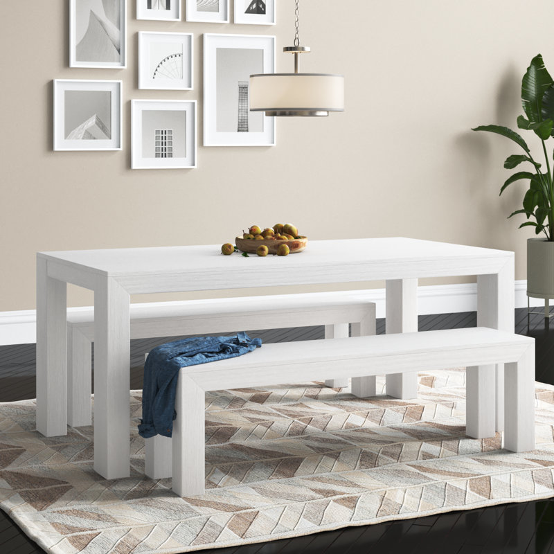 Linzy 6-Person Pine Solid Wood Modern Dining Set, White Wirebrush