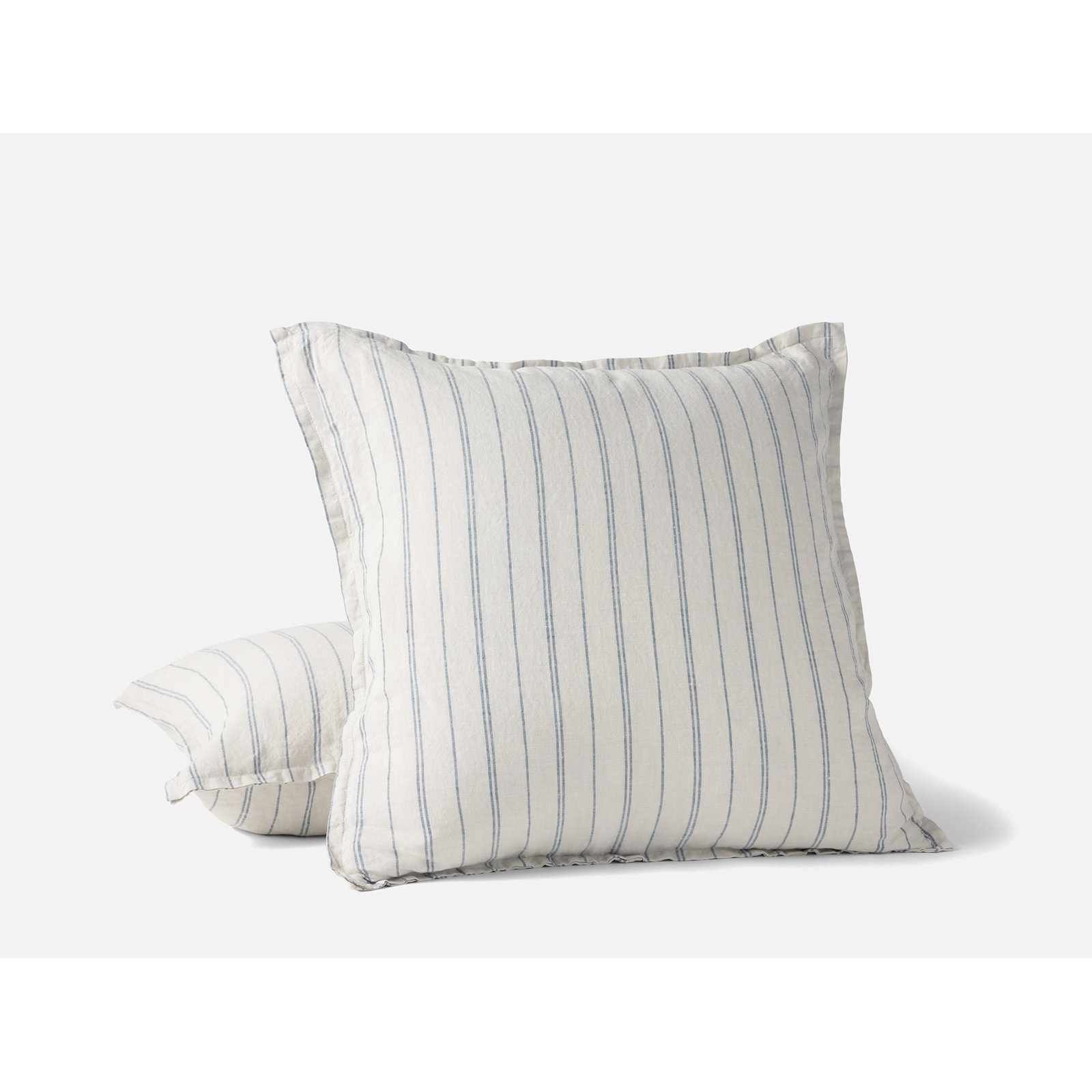 Relaxed Linen Decorative Pillow Cover, Square 22", Fog Chambray Indigo Stripe