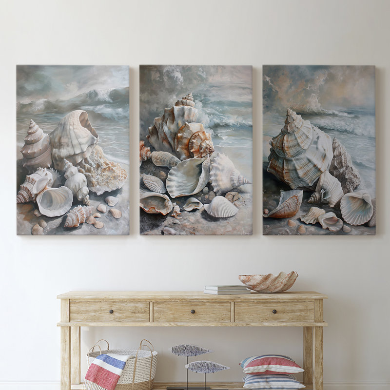 Sea and Shore  Series  LV  -Set Of 3 Gallery Wrapped Canvas -Ready to Hang, 27'' H x 18'' W