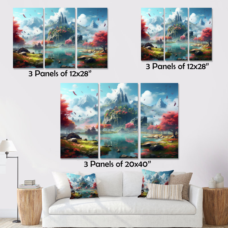 «Fairytale Castle IV» sur toile, reproduction de 3 pièces, H 28 po x l 36 po x P 1 po