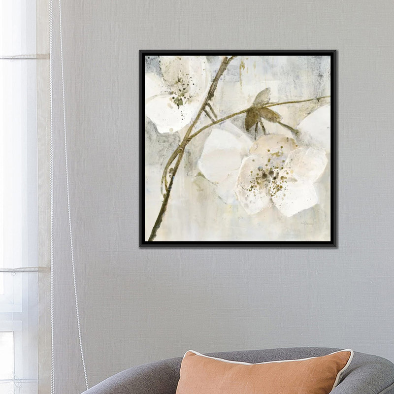 «Elegance in Greige II», reproduction sur toile, H 26 po x l 26 po x P 1,5 po, Toile avec cadre noir, Pas de tapis