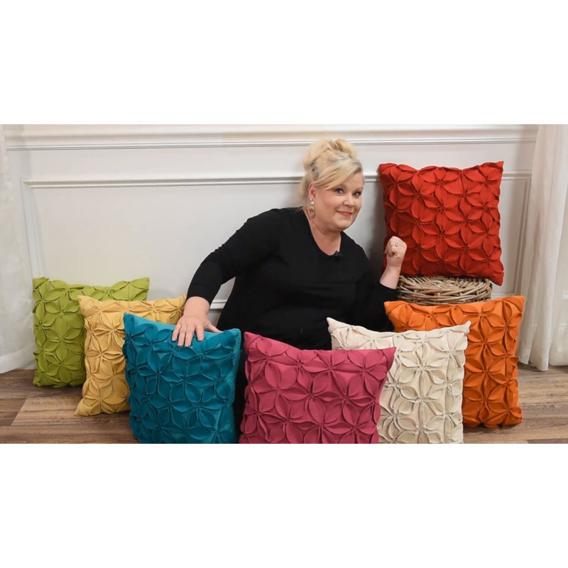 Magenta Wool Felt Petal Applique Square Pillow