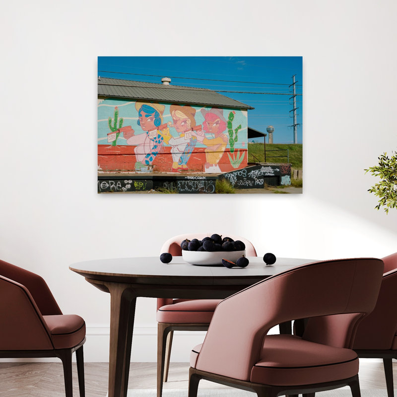 Vibrant Cowgirl Mural Colorful Modern Vibrant Urban Architecture Wall Art Print 1 Piece Wrapped Canvas Wall Art