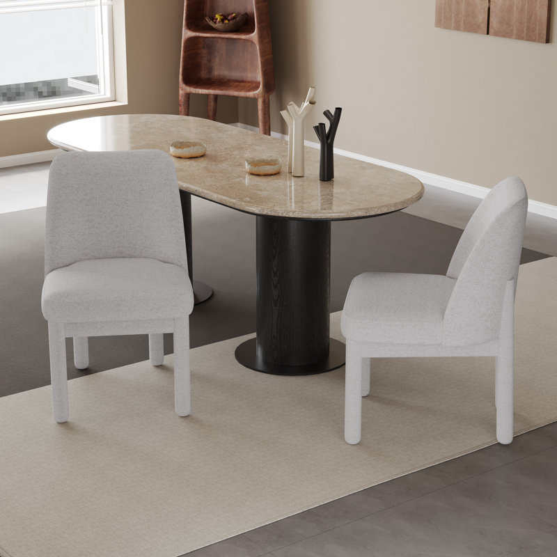 Ensemble de 2 chaises en chenille rembourrées, Beige