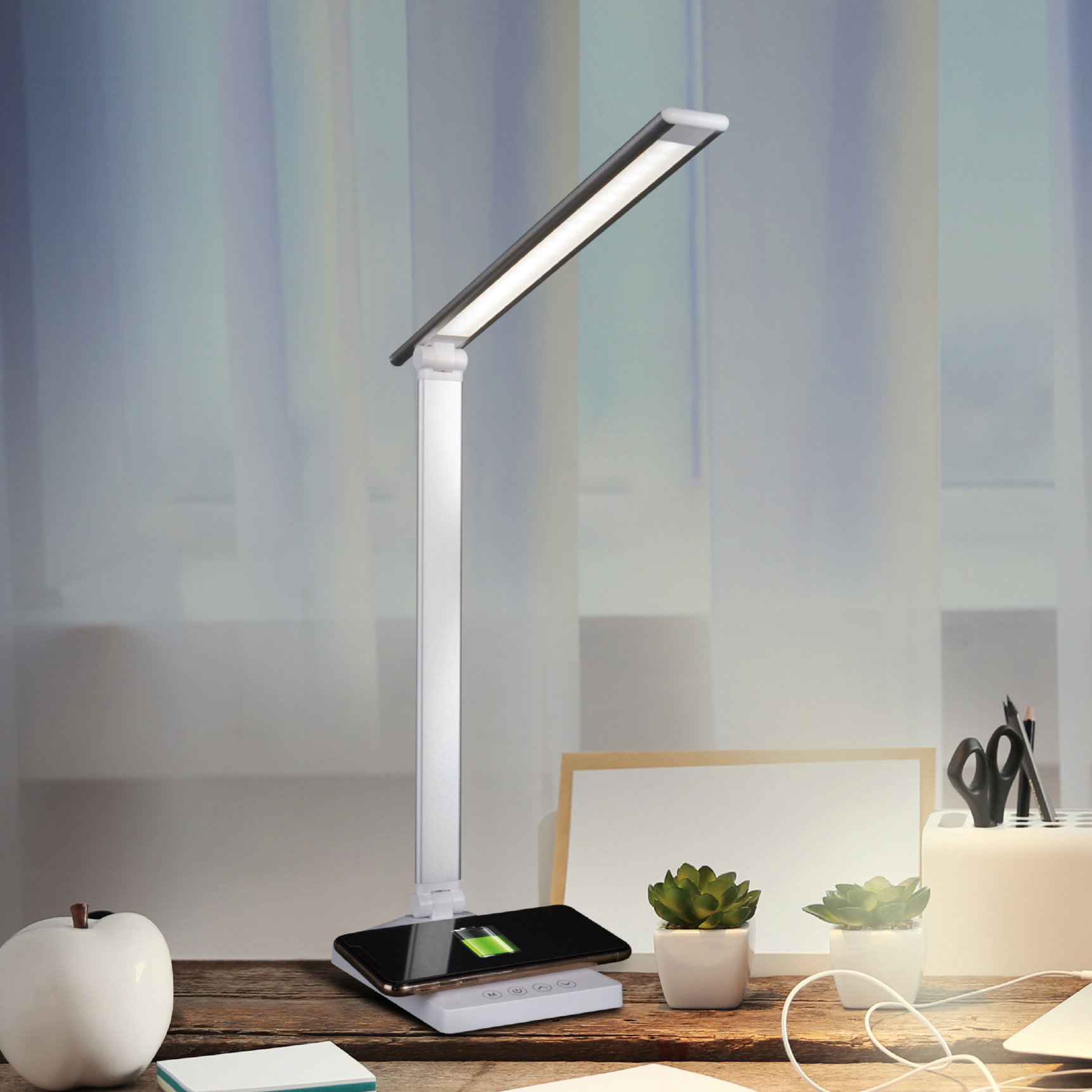 OttLite Entice LED Desk Lamp with Wireless Charging Adjustable Arm