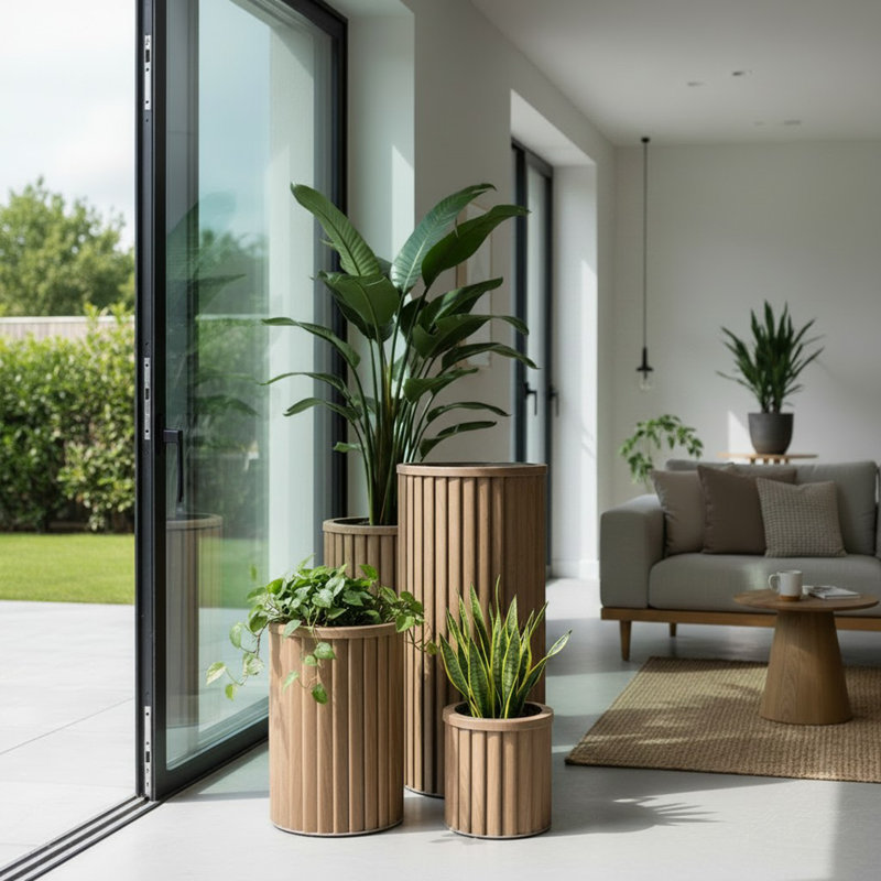 Pot à fleurs rond Strata, 10.38" H x 8.63" W x 8.63" D, Chestnut