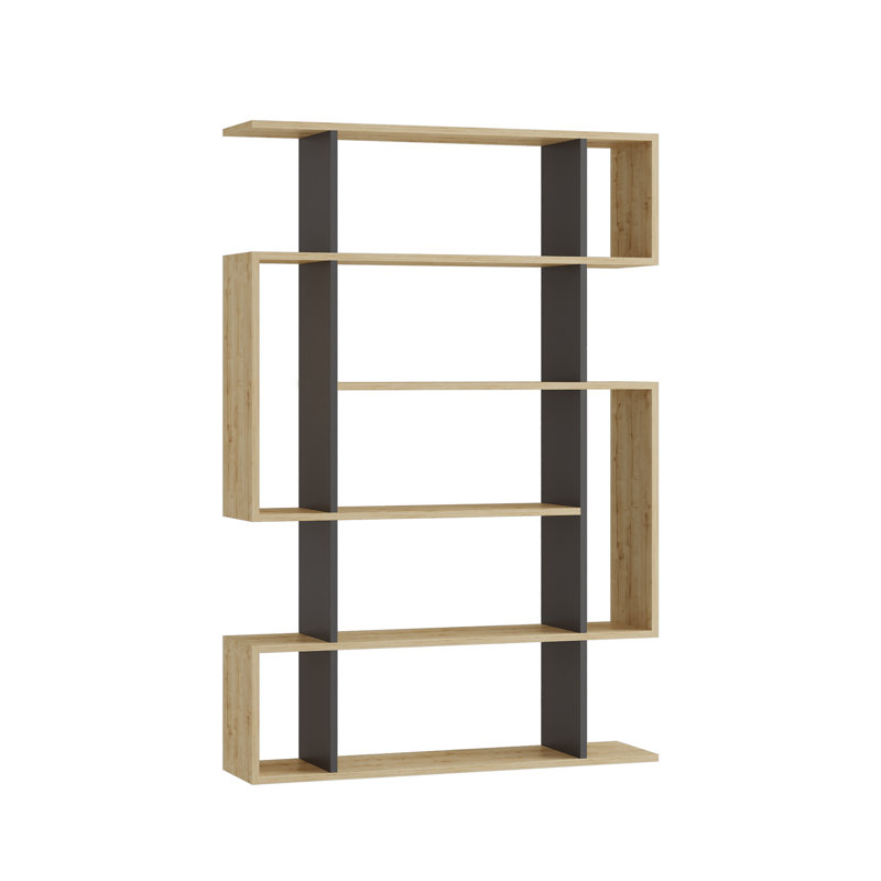 Mito 5 Tiers Wall Mounted Bookcase Modern Display Unit, Oak/Anthracite