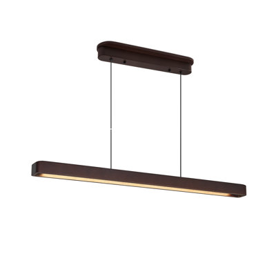 39-Inch Modern Walnut LED Linear Pendant Light - Adjustable Hanging Island Lighting for Dining Room & Kitchen