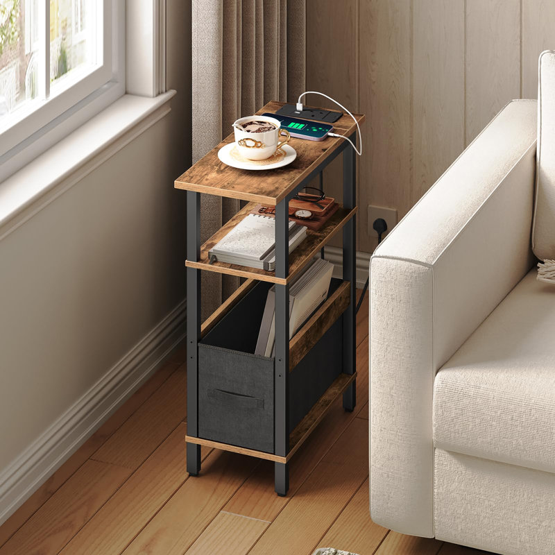 Side Table with Storage, Black, Rustic Brown