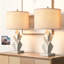 Ensemble de lampe de table de table de chevet 24,5 "en résine à intensité variable gris pour chambre à coucher avec forme de tambour en lin et protection USB-1892647011